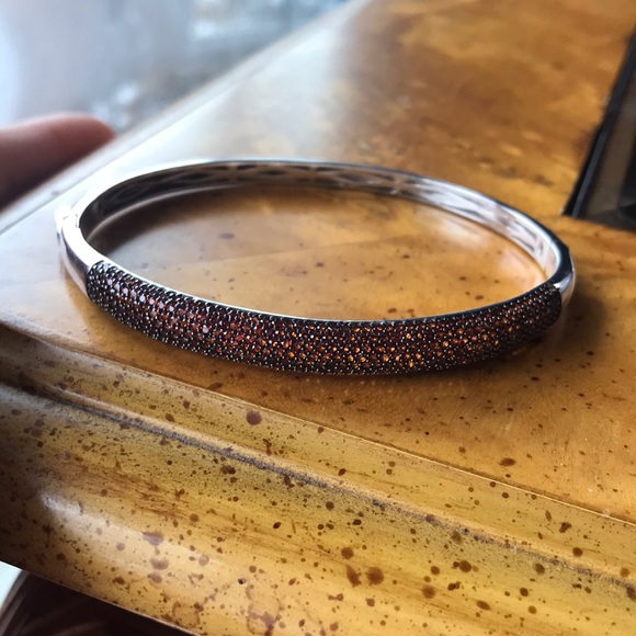 Natural Red Garnet Sterling Silver Bangle Bracelet - Picture 1 of 8